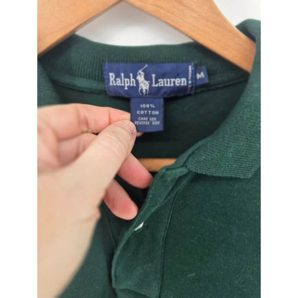 Ralph Lauren Polo Shirt Mens Medium Polo Equestrian Green Long Sleeve Pocket EUC